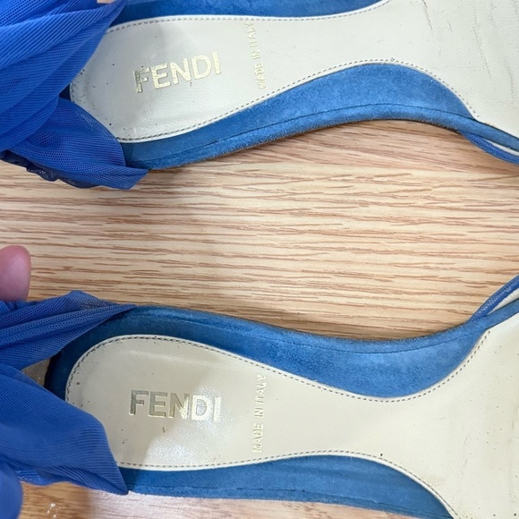 Fendi Flats Sandals Suede & Chiffon Tulle Mesh Ankle Wrap Bow Size EU 37 US 7 - Picture 4 of 11
